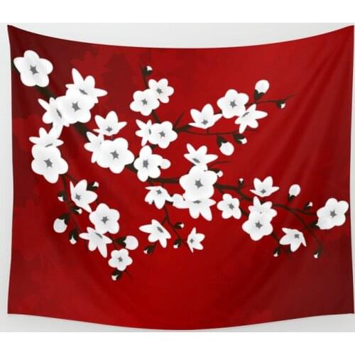 Black and White Cherry Blossoms Tapestry Wall Hanging Wall Decor Bedroom Home Decoration Wall Tapestry Yoga Mat