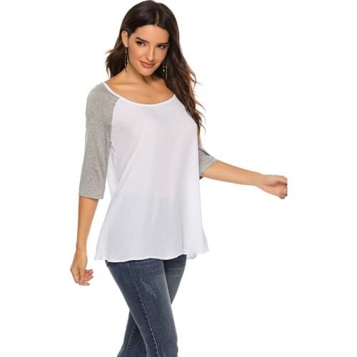 Summer Women T Shirt Patchwork Half Sleeve Tee Femininas Contrast Sleeve Raglan Sleeve Tops Leisure Loose Casual