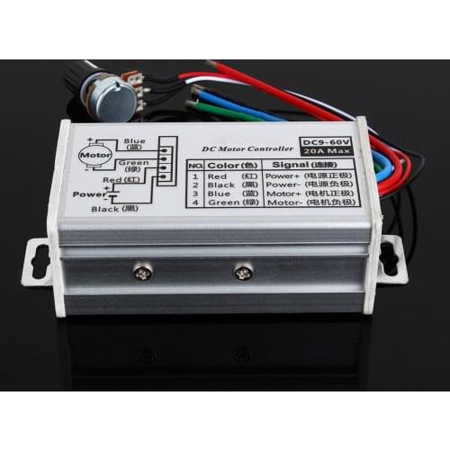 Hot Sale DC 9V 12V 24V 48V 60V 20A Motor Speed Controller Regulator Driver PWM 20A 0-1200W Adjustable The Current