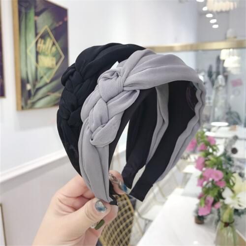 Haimeikang Solid Black Handed Twist Hairbands Women Wide Knotted Side Headband Girls Hair Bands Female Soft Wide Hair Hair Hoop