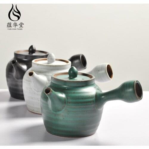 Zen style Japanese stoneware side handle pot royal barrel pot ceramic teapot handmade bubble teapot retro kiln change single pot