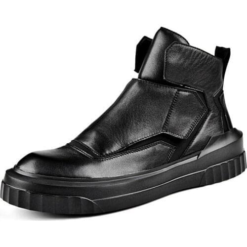 Full Grain Leather Boots Men Combat High Top Ankle Boots Black Shoes Men Comfortable Winter Casual Army Boots Punk Botas Hombre