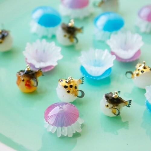 SeaWorld fun round drum pufferfish jellyfish simulation cute pendant earring hair DIY material hot shrink