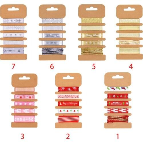 5Pcs/Set Merry Christmas Metallic Grosgrain Ribbon for Holiday Party DIY Gift Pacakge Wrapping Hair Bow Clip Accessory