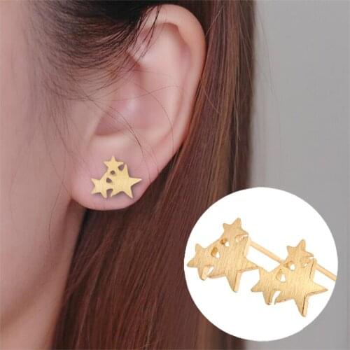 Shuangshuo Punk Small Stars Stud Earrings for Women 3 Stars Wedding Earrings Fashion Jewelry boucle d'oreille femme 2017 ED108