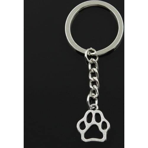 Fashion 30mm Key Ring Metal Key Chain Keychain Jewelry Antique Bronze Silver Color Plated Dog Bear Paw 19x17mm Pendant