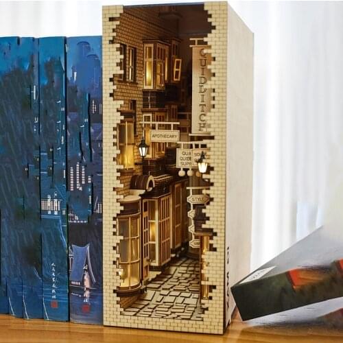 DIY Dragon Alley Book Nook Insert Kits Mysterious Ancient Streets Miniature with Furniture Art Bookends Accessories Toys Gifts