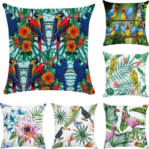 Vegetation Cushion Cover Tropic Tree Green Throw Pillow Cover Flamingo Bird Parrot Decorative Pillows Flower Cushion Cover Sofa