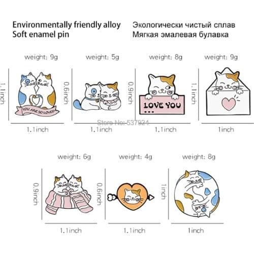 New 20Pcs 7 Styles Cat I Love You Brooch Lapel Pin Action Figure Toy