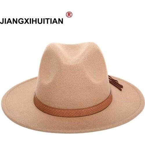 2017 new Wool Solid Fedoras Hats Women and Men Wide Large Flat Brim Crocodile skin tassel Decoration Vintage Cashmere Jazz Caps