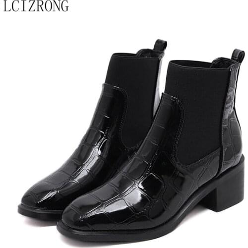 LCIZRONG New 2019 Winter Warm and Velvet Women Boots Fashion PU Leather Chelsea Boots Womens Shoes Size 34-40