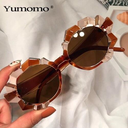 Luxury Crystal Gradient Round Sunglasses Women 2021 Brand Designer Unique Sun Glasses Water Chestnut Eyewear UV400 Ladies Shades