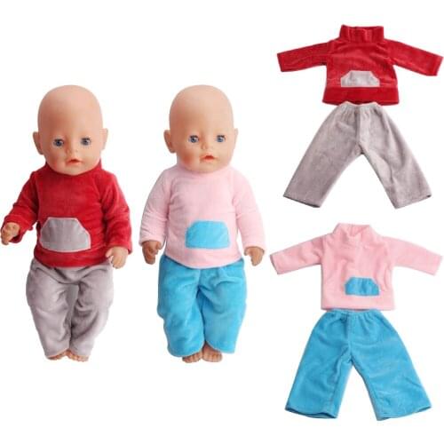 43 Cm Boy American Dolls Clothes 2Pcs/Set Flannel Casual Suit Trousers Born Dress Baby Toy Accessories 18 Inch Girls Gift f53