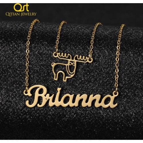 Custom Personalized Name Elk Deer Antlers Moonstone Crystal Pendant Necklaces Clavicle Chain Labradorite Necklace For Christmas