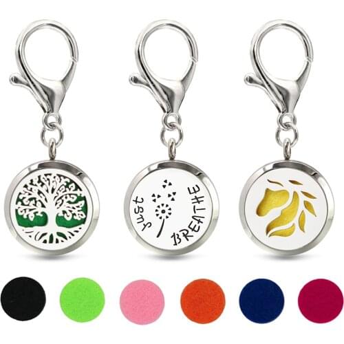 Just Breathe Key Chain Essential Oil Perfume Diffuser 30mm Magnetic Locket with Lobster Clasp Key Ring 10pcs Pads Free
