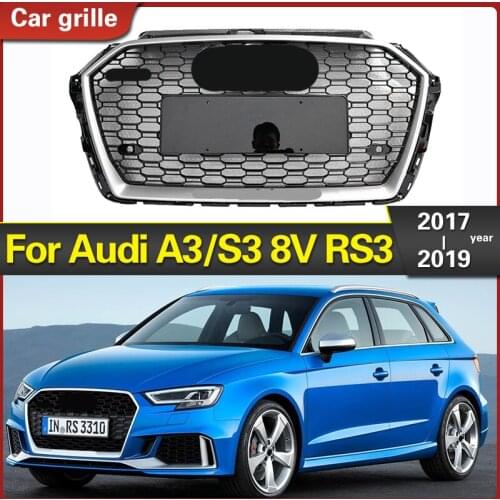 Car Front Bumper Grill Center Grille for Audi A3/S3 8V 2017 2018 2019 (Refit for RS3 Style) Car Front Bumper Grille
