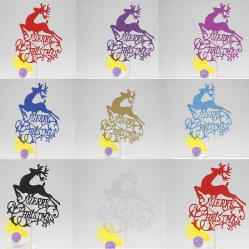 Merry Christmas Elk Cupcake Cake Topper Plug Card Decor For Wedding Birthday Festival Party Baking Baby Shower Cake Flags
