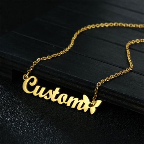 Stylisteel Tiny Stainless Steel Butterfly with Name Necklace Female Anniversary Gold Customize Pendant Necklace Personalized
