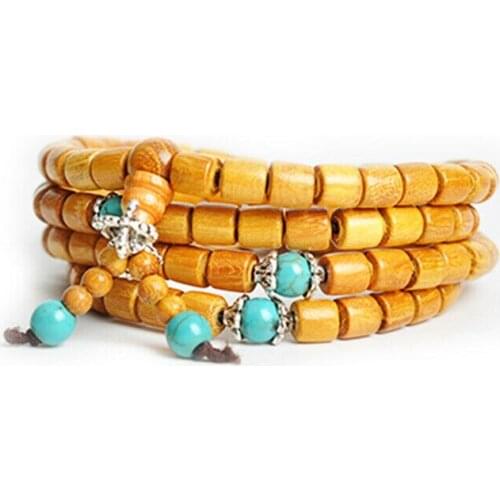 Tibetan Buddhism 108 Yellow Gold-sandalwood barrel Prayer beads Mala Necklace