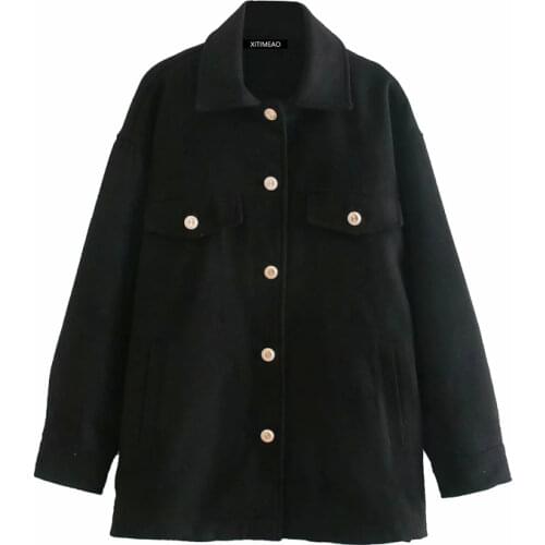 ZA Women Autumn Blends Coats Winter Casual Long Sleeve Turndown Collar Single Breasted Coat Outwear Loose Overcoats Xitimeao