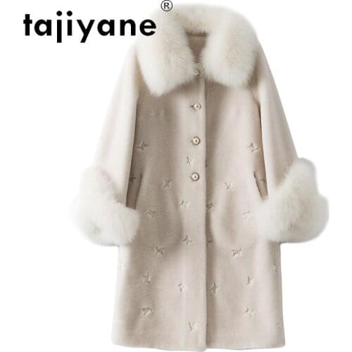 Winter Womens Tajiane Coats Real Fur Coat Woman 100% Wool Jacket Female Mink Fur Collar Jackets Sheep Shearing Cloth Ropa TN780
