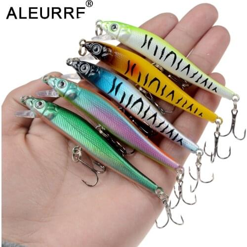 ALEURRE 1PCS Plastic Minnow Floating Topwater Wobbler Hard Crankbait 6# Hooks 8cm/5g Artificial Bait