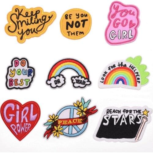 10 pcs Keep Smiling, Do your best Embroidered Iron on Patch, Girl Love Rainbow Peace Jacket backpack DIY Clothing Accessories