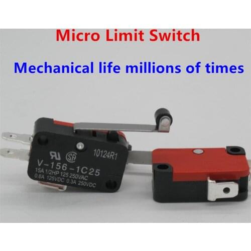 10Pcs High-quality Roller Lever Arm SPDT NO/NC Momentary Micro Switches V-156-1C25 for cnc router Micro Limit Switch