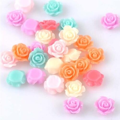100PCS 10mm mixed Rose flatback Resin Cabochons Scrapbook Craft 11mm DIY buttons phone decor Headwear accessories CP1741