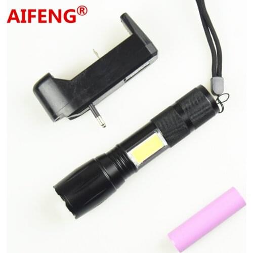 AIFENG T6 Multifunction 2 in 1 led flashlight with cob reading light power by 18650 battery T6 zoom rechargeable led flashlight
