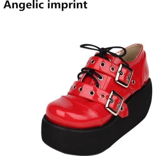 Angelic imprint mori girl lolita punk shoes woman cosplay shoes lady high heels wedges Pumps women single shoes patent leather