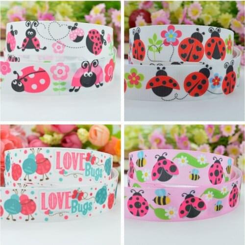 10 Yards 22mm 7/8" Ladybug cute Cartoon Printed grosgrain ribbon hair bow Headwear DIY hair accessories retail
