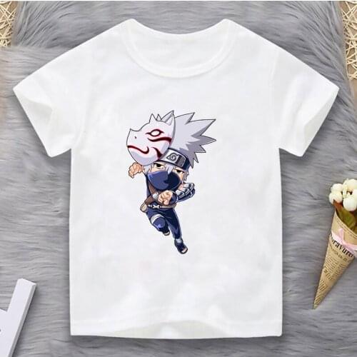 White Naruto Anime Figures Print Girls T-shirt Japan Cartoon T Shirt Kids Tshirt Tops Funny Boys Cute T Shirt Children Clothes