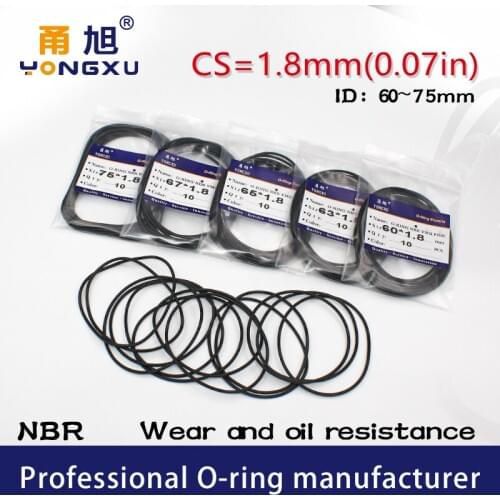 10PCS/lot Black NBR Sealing O-Ring CS1.8mm ID60/63/65/67/75*1.8mm oring Seal Rubber Gasket Rings Washer