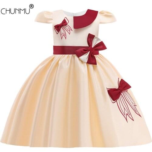 Kids Lace Bowknot Dress for Girls Embroidery Flower Ball Gown Baby Girl Princess Dresses for Party Costumes Children Clothing