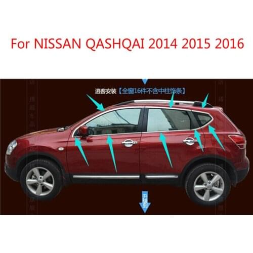 For Nissan Qashqai 2014 2015 2016 High-quality Stainless Steel Strips Car Window Trim Decoration Accessories Car Styling 16pcs