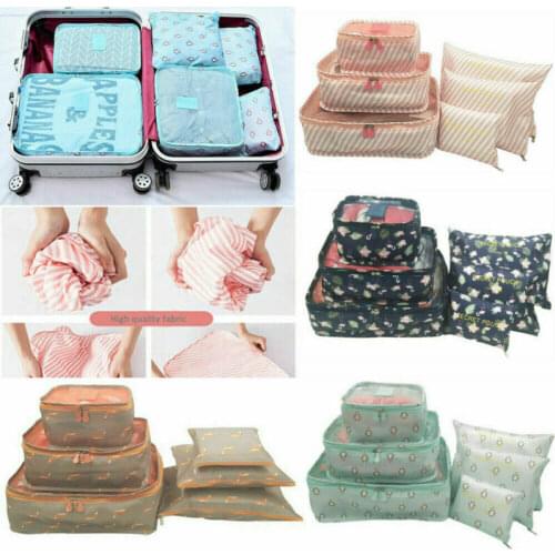 Unisex 6pcs Print Travel Storage Bag Clothes Underwear Cosmetics Toiletries Packing Packing Cubes Space Saving Luggage Pouch