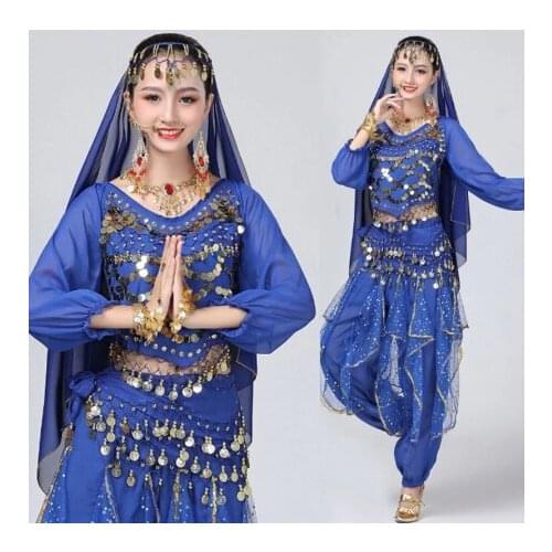 Adult Sequins Belly Dance Clothes Women Oriental Indian Dancing Costumes Long-Sleeved Top Shirt+ Pants Belly Dance Suit