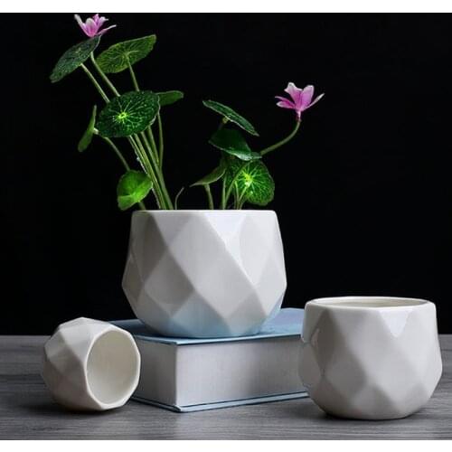 Creative Ceramic Diamond Geometric Flowerpot Simple Succulent Pot Container Green Planters Small Bonsai Pots Home Decoration