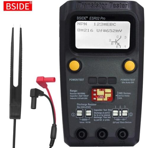 Multi-purpose Transistor ESR/SMD Tester BSIDE ESR02pro Smart Diode Triode Capacitance Resistor Meter LCD meter MOS/PNP/NPN test