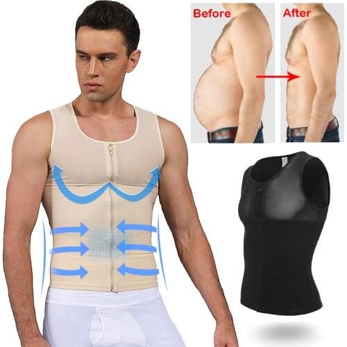 Mens Slimming Body Shaper Chest Compression Shirt Abs Abdomen Undershirt Gynecomastia Moobs Waist Trimmer Sweat Vest S-3XL