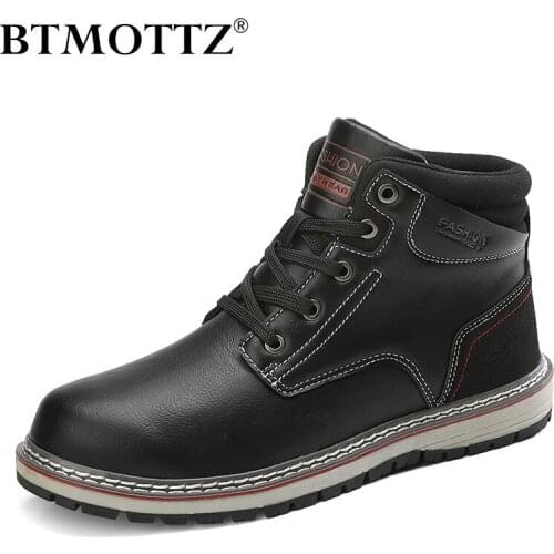 Designer Leather Men Boots Outdoor Walking Ankle Boots Male Casual Platform Sneakers Breathable Lace Up Men Black Boots Botas