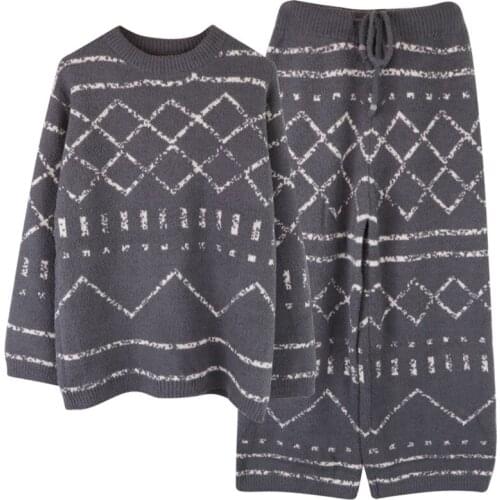 New Casual Women Pajamas Set Knitting Sleepwear Autumn Warm Two Piece Suit Lounge Wear Shirt&Pants Loose Nightwear Home Clothes