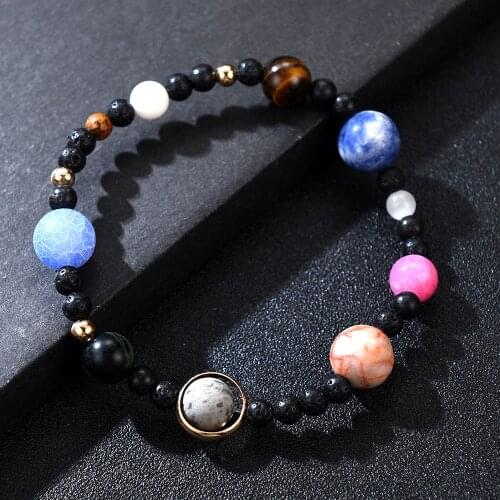 Charm Solar System 9 Planets Universe Stars Men Natural Stones Beaded Galaxy Strand Bracelets For Women Saturn Pluto Earth Moon