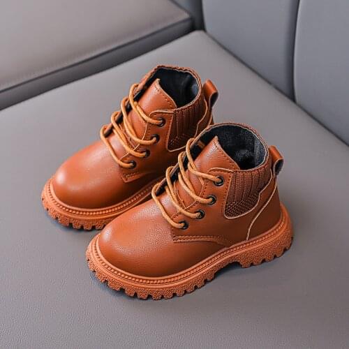 Autumn Winter Warm Kids Martin Boots For Girls Boys Fashion Leather Boots Soft Bottom Non-slip Children Single Boots G179