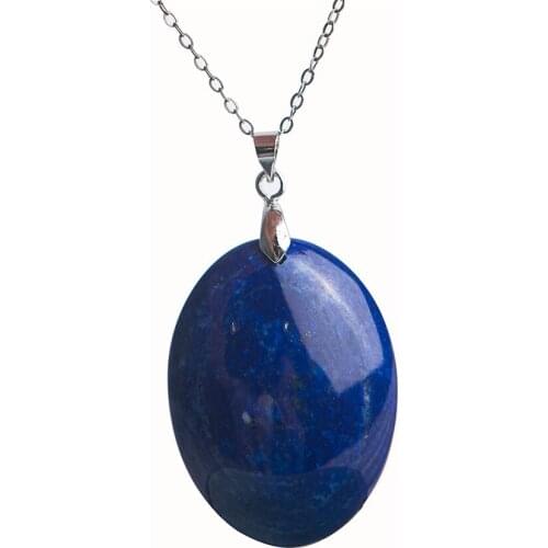 Genuine Natural Lapis Lazuli Gems Stone Pendant Necklace Free Shipping Deep Blue Oval Drop Trendy Women Fashion Crystal Bead