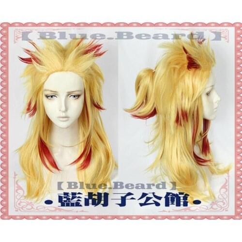 Anime Demon Slayer: Kimetsu No Yaiba Rengoku Kyoujurou Cosplay Wigs Hair Heat Resistant Cosplay Costume Wigs + Wig Cap