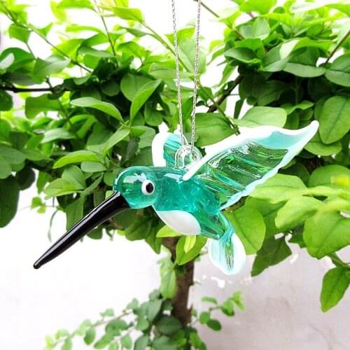 Custom Hanging Glass Bird Craft Ornament Green Handmade Hummingbird Figurine Cute Vivid Animal Art Pendant For Home Garden Decor