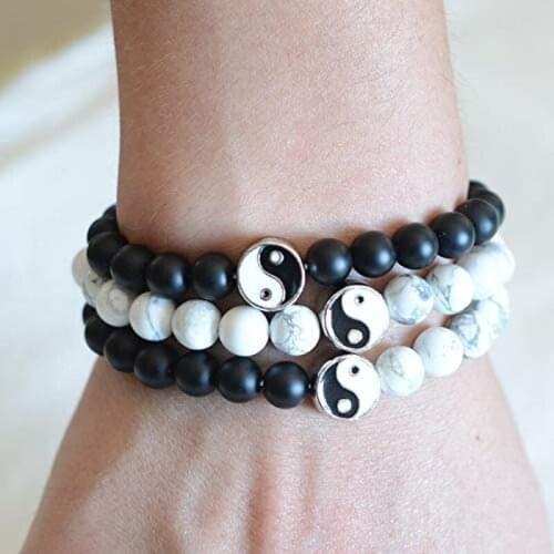Simple Tai Chi White Turquoise Charm Bracelet for Men Women Wrist Chain Bangle Fashion Jewelry Gift Beach Casual Bridal Parties