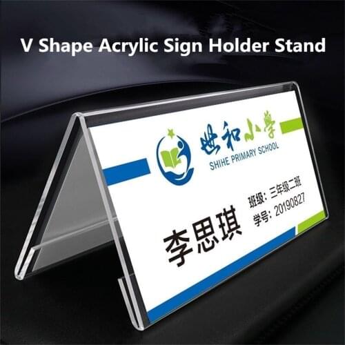 10 Pieces v Shape Clear Acrylic Sign Holder Display Stand Price Card Tag Label Name Card Case Stand Counter Top Shelf Stand